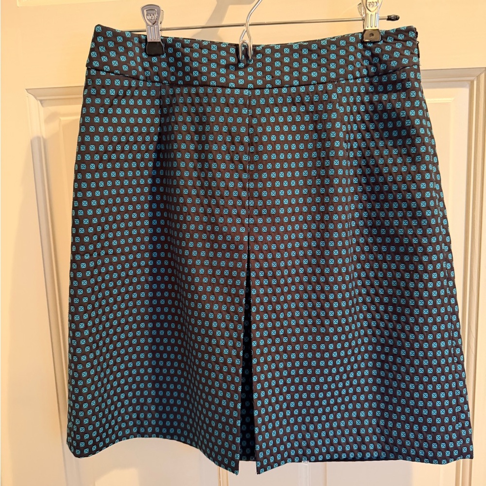 Loft Black and Teal Blue Patterned Women's Skirt size 6